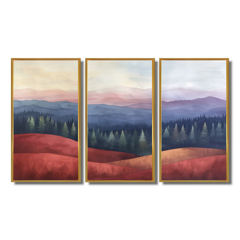 Christner - ensemble d'art mural campagne, H 28 po x l 36 po x P 1 po, Toile avec cadre flottant or