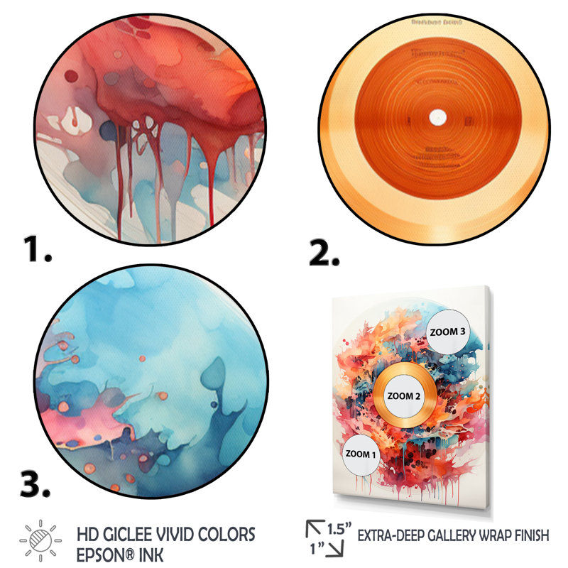 Rainures de vinyle colorées III sur toile, Toile tendue, H 32 po x l 16 po x P 1 po