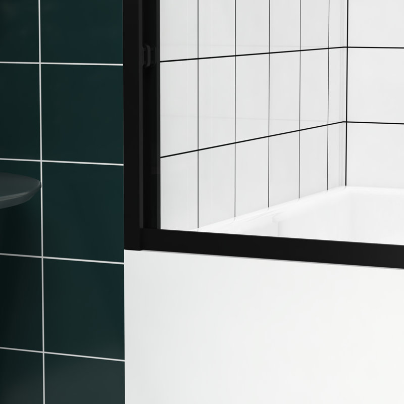 Cabine de douche double coulissante de 58 po de hauteur, verre transparent de 6 mm de 1/4 po, roulettes silencieuses, installation réversible, écran de baignoire à cadre en aluminium imperméable, poignée en acier inoxydable trempé, conception, configuration