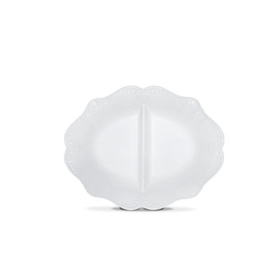 Assiette de service élégante en céramique, couleur crème, 2,8 x 12,6 x 16,1 pouces | 100% lavable au lave-vaisselle | Parfait pour le divertissement et l'utilisation quotidienne | Conception élégante pour une expérience culinaire moderne