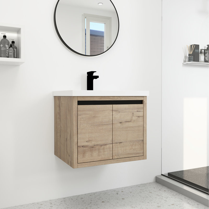 Bathroom Cabinet 24 Inch With Sink - Wall Mounted Soft Close Imitative Oak Design For Bathrooms, Oak