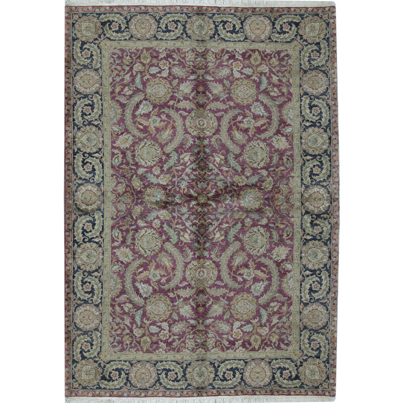 Suruchi Wool Oriental Area Rug in Purple/Black, Rectangle 6'2" x 8'9"