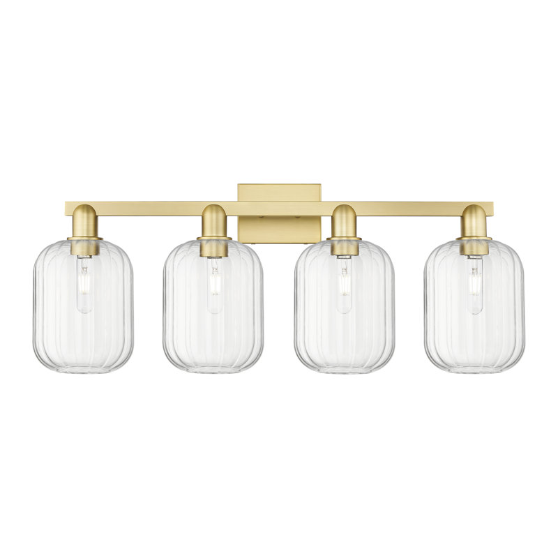 Eldon - 4 Light 36" Jar Shade Bath Vanity Light, Clair, Nickel poli, Quatre lumières