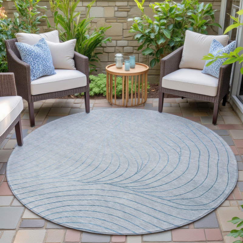 Machine Washable Indoor/Outdoor Xhevrie Sky Rug, Round 8'