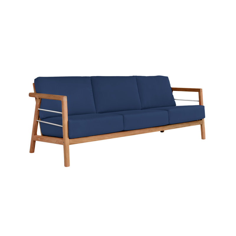 Aalto Teak Sofa With Cushion In Melon, Canvas Navy Sunbrella® Canvas