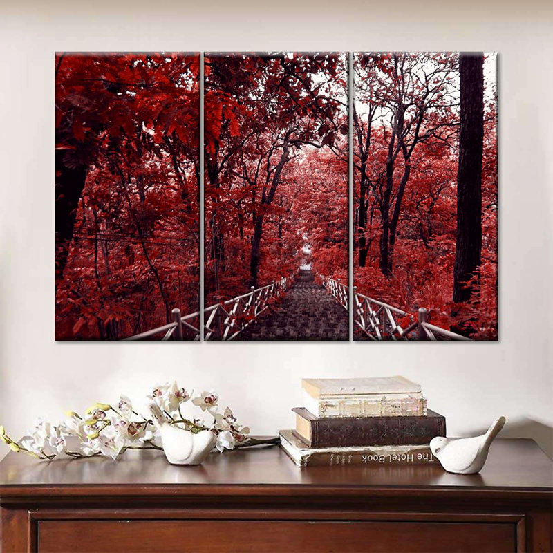 Arbres rouges 3 pièces, H 38 po x l 24 po x P 1,25 po