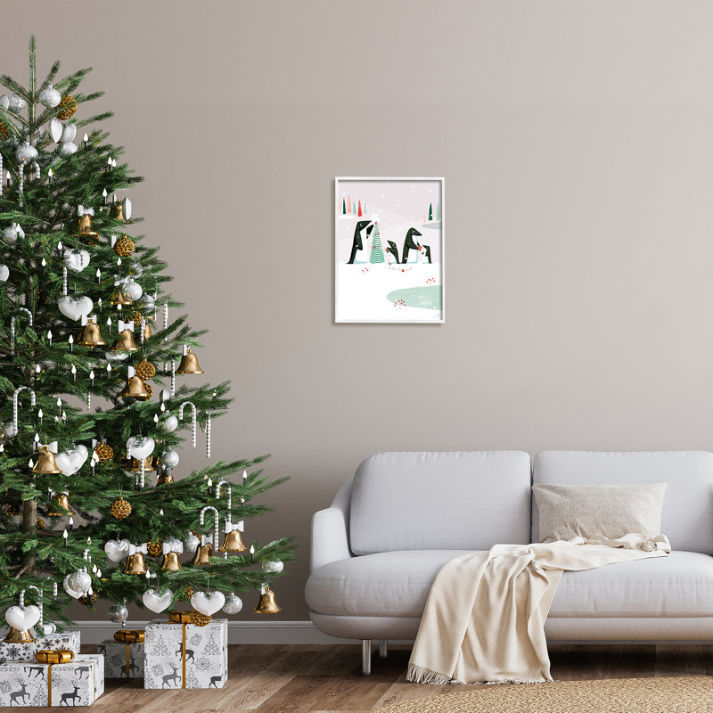 Pingouins décorant un arbre de Noël par Andrew Thornton, H 20 po x l 16 po, Giclée encadrée blanc bord de mer