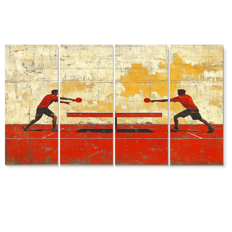 Jeu de ping-pong rouge et or, H 28 po x l 48 po