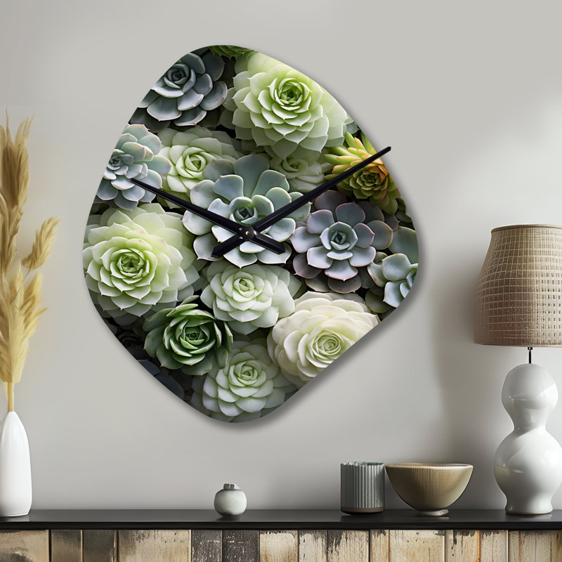 Green Succulents Flowers Serene Succulents II - Horloge murale, Petit