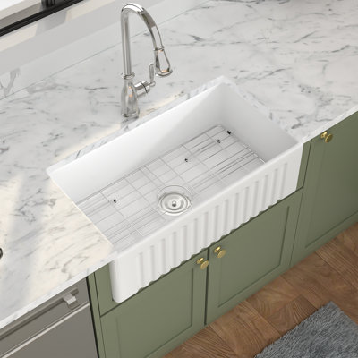 30" L x 18" W Undermount Ceramic Single Bowl Farmhouse Apron Front Porcelain Kitchen Sink with Bottom Grid