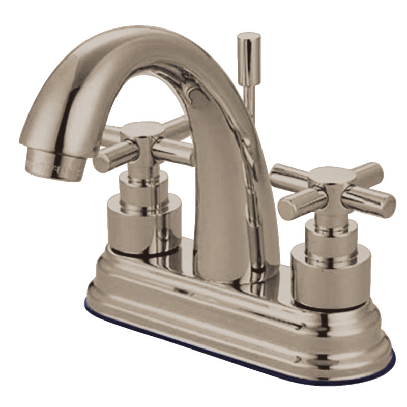 Robinet de salle de bain central avec ensemble de drain Tampa, Nickel brossé, Croix