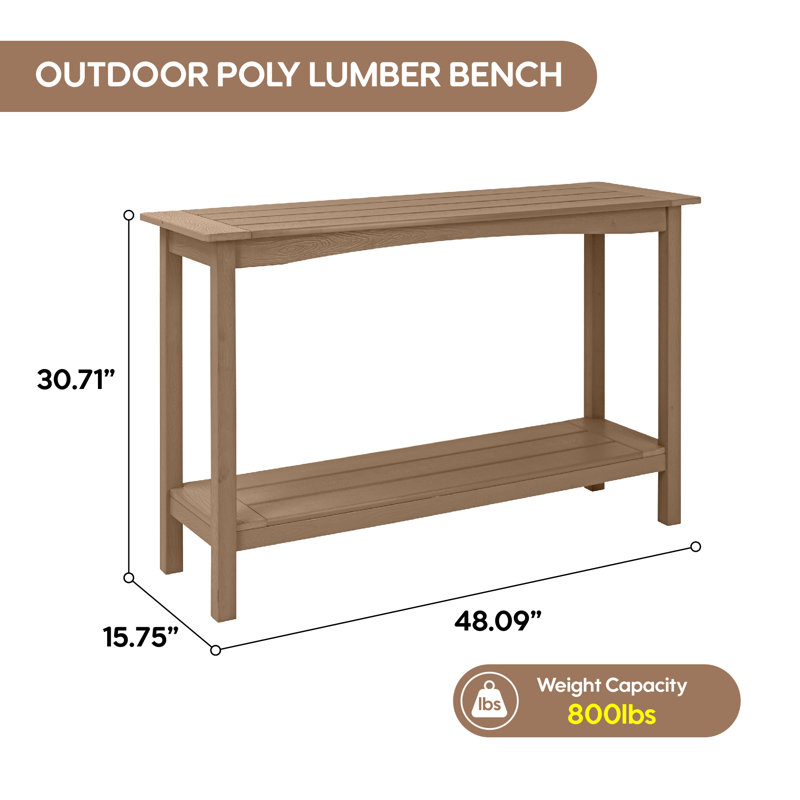 48'' Rectangular Outdoor HDPE Buffet & Console Table, side table, Light Brown