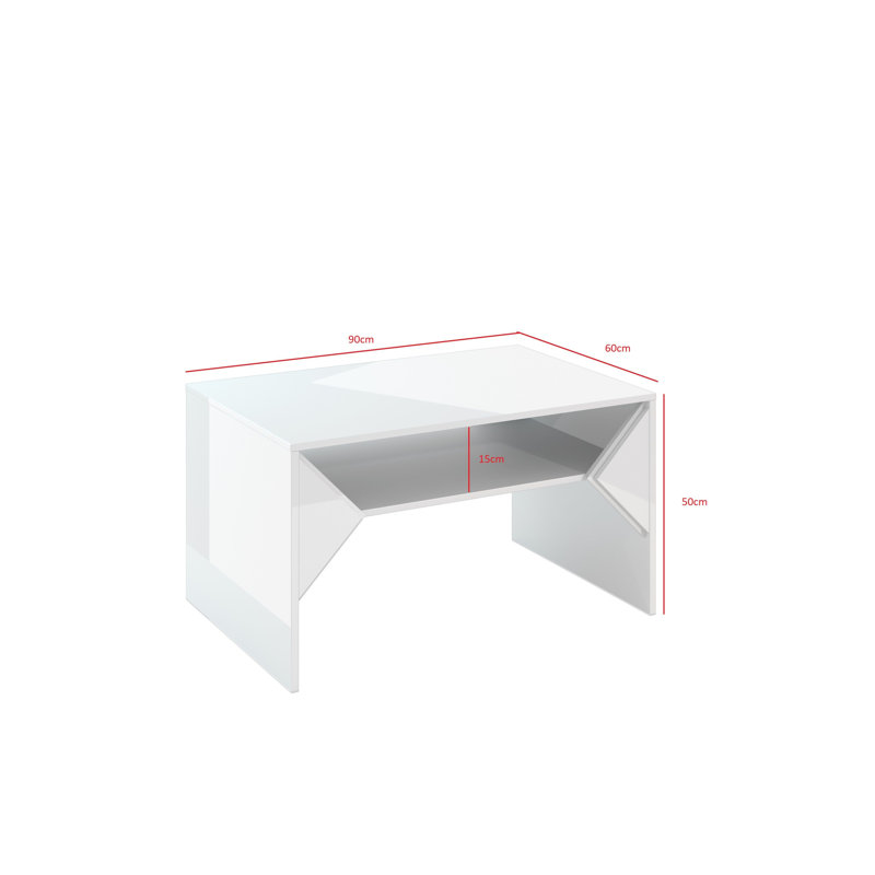 Truffle Solid Coffee Table with Storage, 50cm H x 90cm W x 60cm D, White Gloss