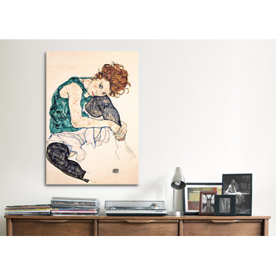 Egon Schiele Seated Woman with Bent Knee II Painting Print on Wrapped Canvas