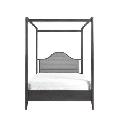 Lit à baldaquin grand lit avec tête de lit en bois et revêtement de chambre à coucher brun