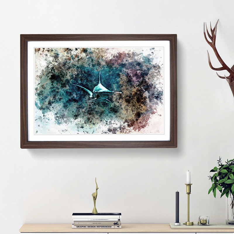 Hammerhead Shark in Abstract - Picture Frame Painting Print, 36cm H x 48cm W x 2cm D, Walnut Framed