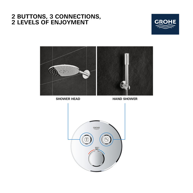 Grohtherm SmartControl Thermostat for concealed installation with 2 valves  and integrated shower holder