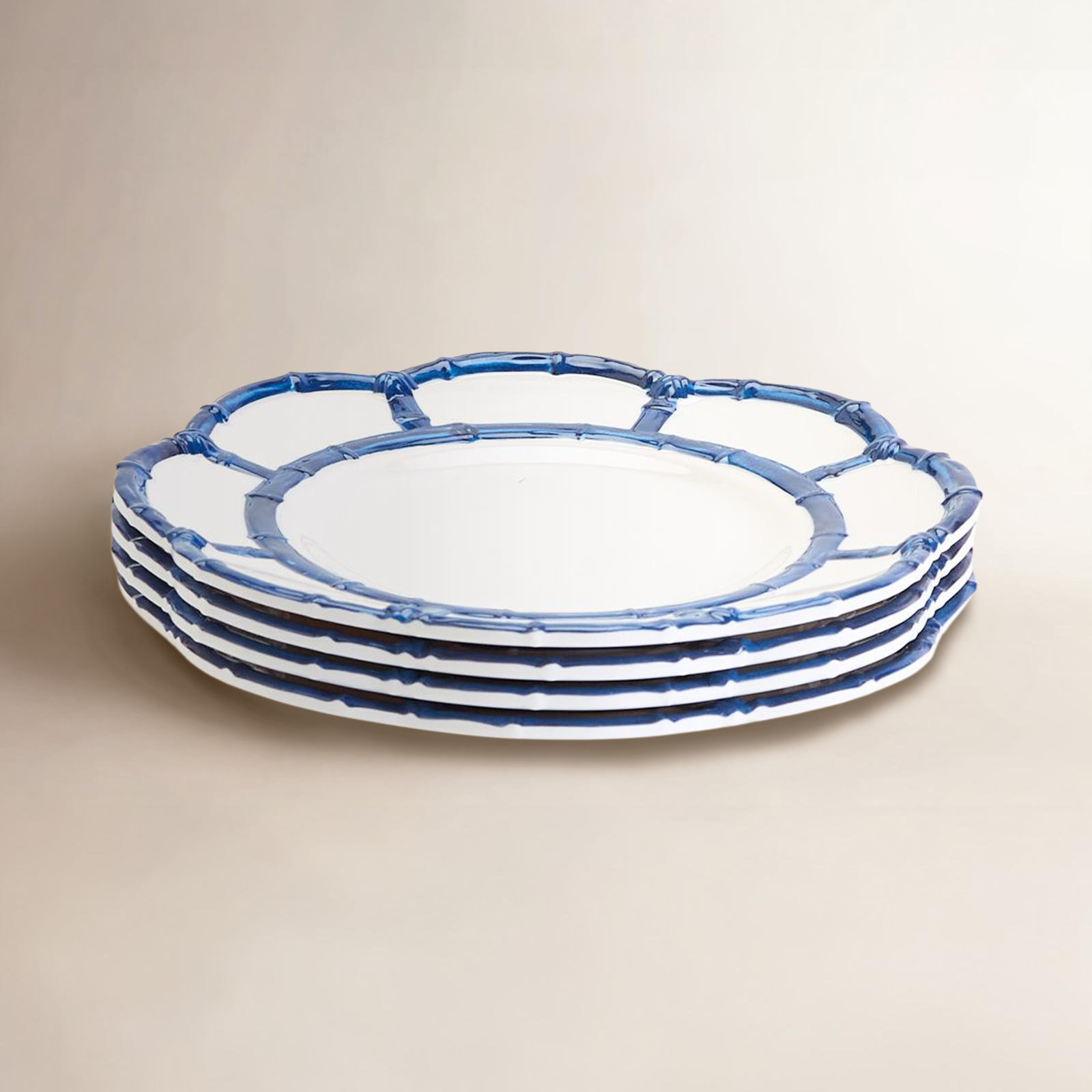 Bamboo Melamine Salad Plate, White/Blue