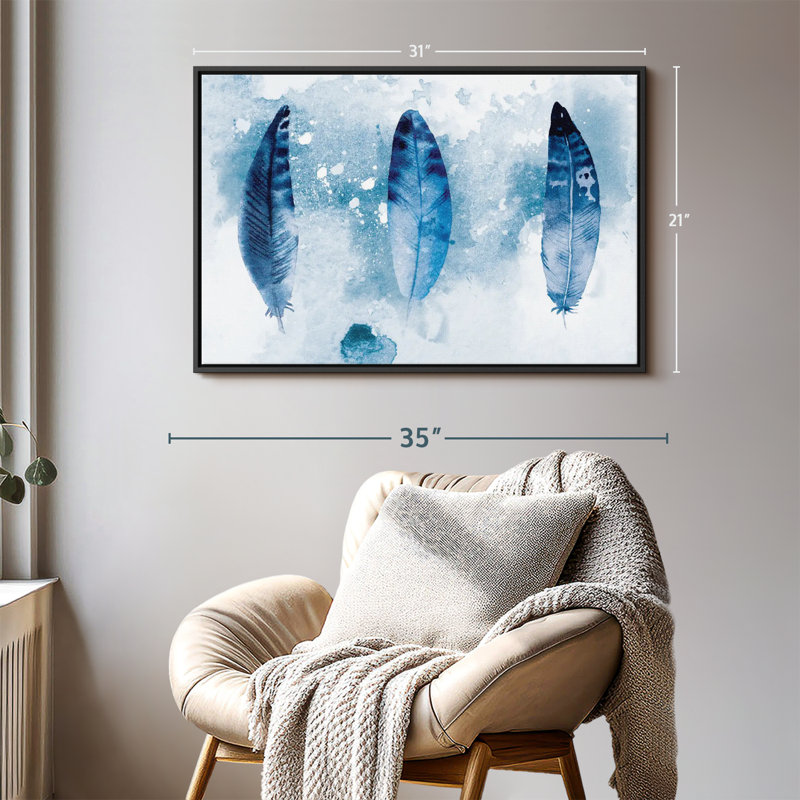 «Blue Grunge Feathers», reproduction sur toile, H 21 po x l 31 po