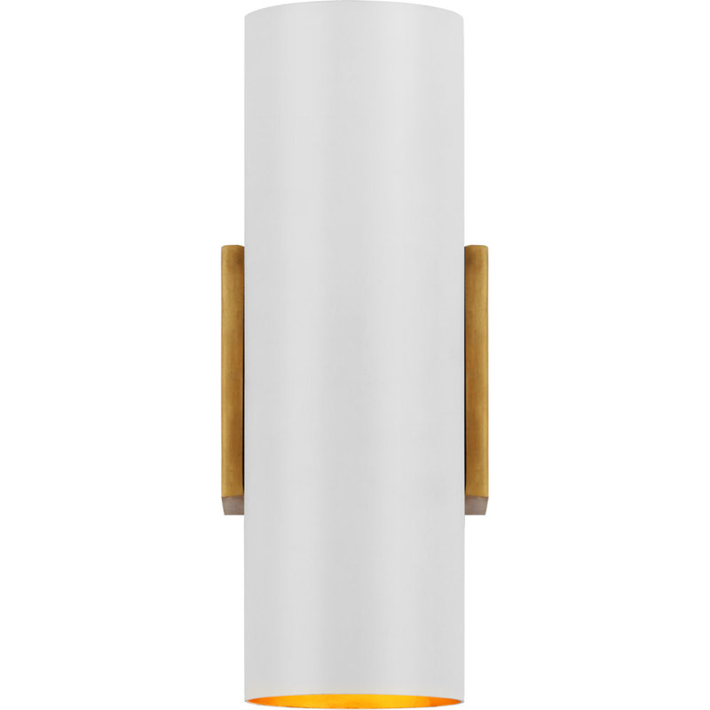 AERIN Nella Small Cylinder Sconce, 11" H x 4.25" W x 4.25" D, Plaster White, Hand-Rubbed Antique Brass/Plaster White
