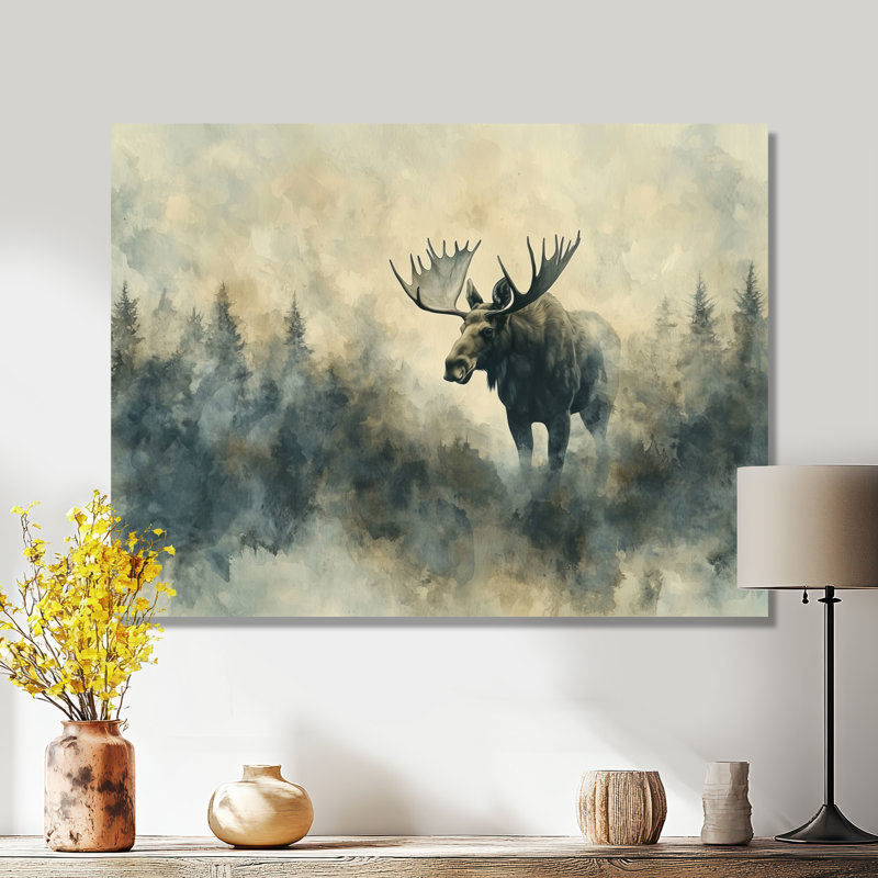 Orignal dans la brume du Canada I - reproduction d'art moderne en métal, décoration murale en métal orignal