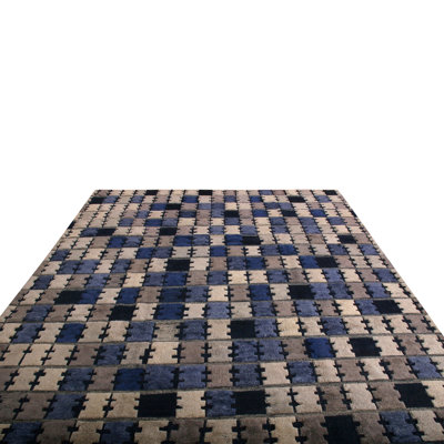 Scandinavian Rug In Gray, Blue, Black Geometric Pattern By Rug & Kilim