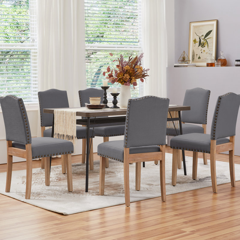 color 50.5cm H Rubberwood Leg Upholstered Side Chair, Dark Gray