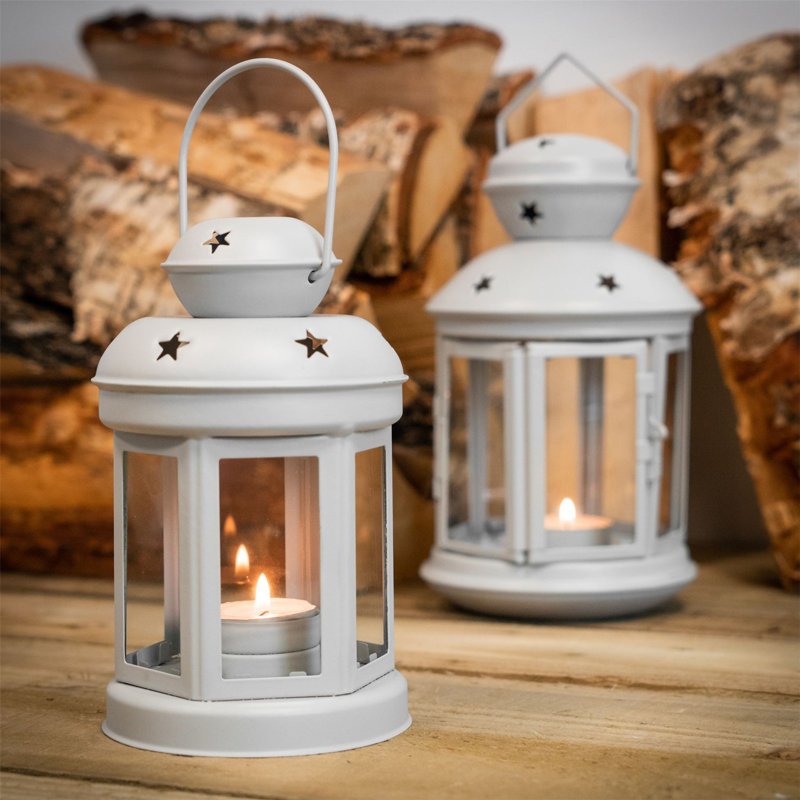 Nicola Spring - Metal Hanging Tealight Lanterns, 20" H x 12" W x 12" D, Grey, 6