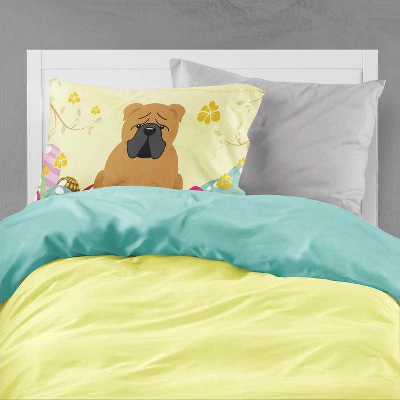 Taie d’oreiller œufs de pâques, Bouledogue anglais rouge