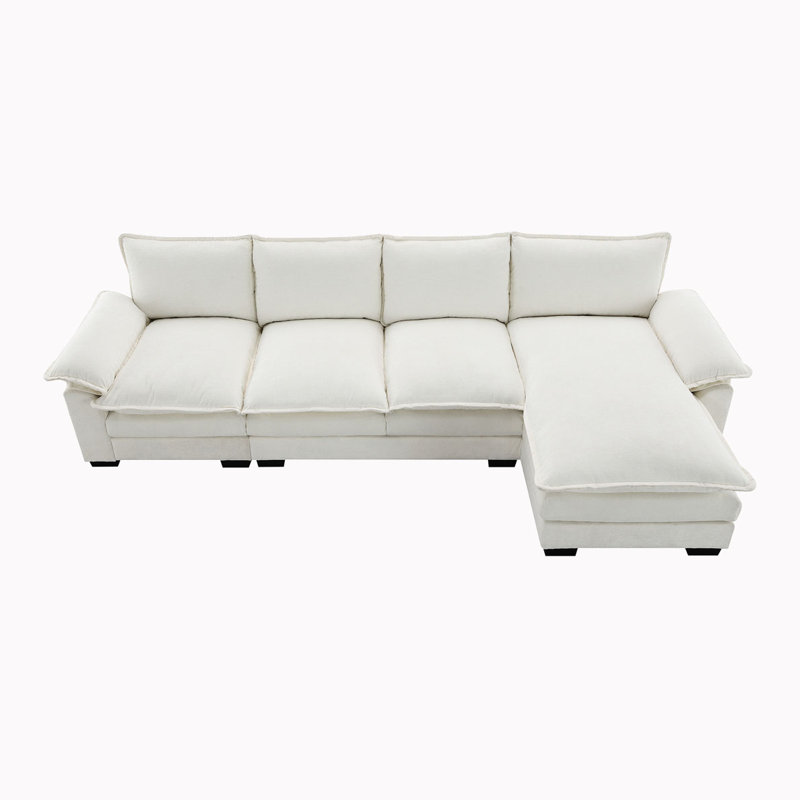 3 - Piece Upholstered Sectional, Beige Chenille