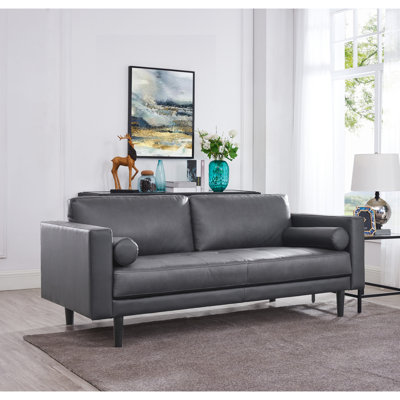 74" Esin Mid-Century Modern Genuine Leather 2 Seater Sofa, Couch for Living Room, Plush Foam Seating, Solid Wood Legs, Ideal for Small Spaces