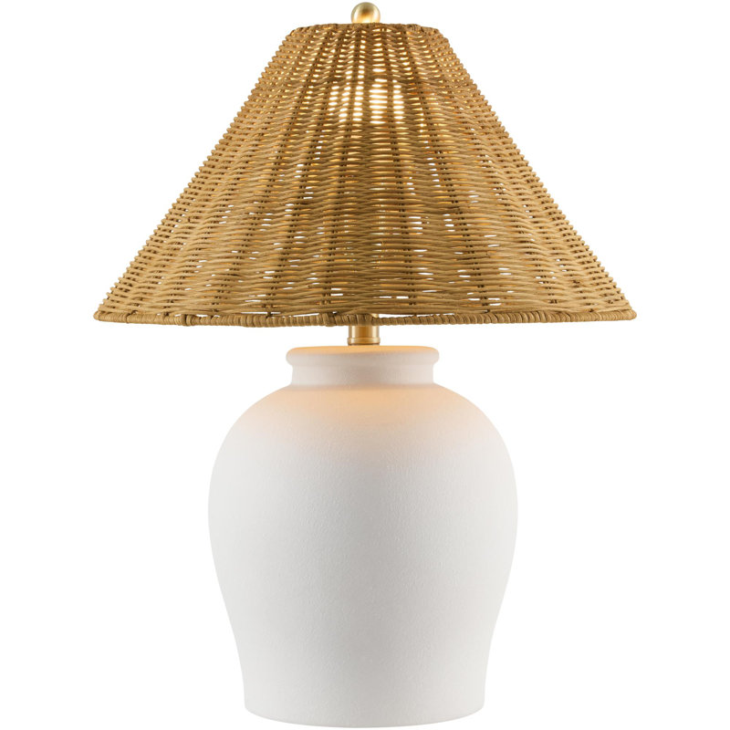 Lampe de table en céramique 22 po Chemise, Rotin, Blanc