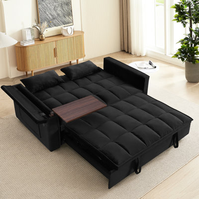 Lit de 55,5 po en velours double rembourré avec dossier réglable, table d'appoint et bureau contemporain convertible pour chambre à coucher, coussins décoratifs