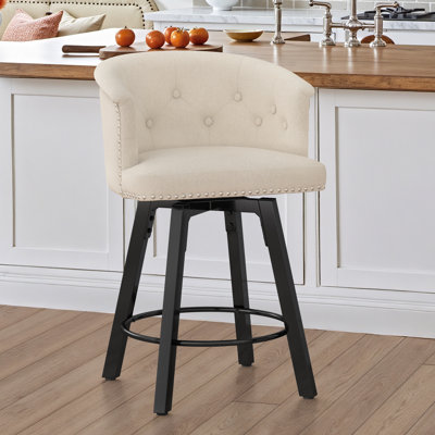 26"Swivel Upholstered Counter Stool With Metal Frame