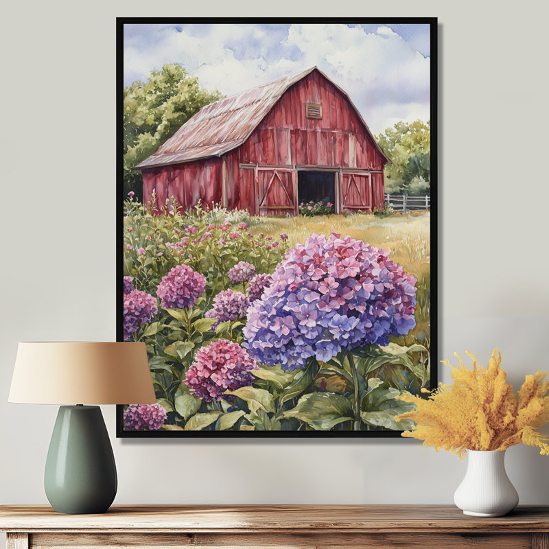 «Jahdir Hydrangeas In The Lavender Color Barn II - Hydrangea», reproduction sur toile encadrée, Noir, H 20 po x l 12 po
