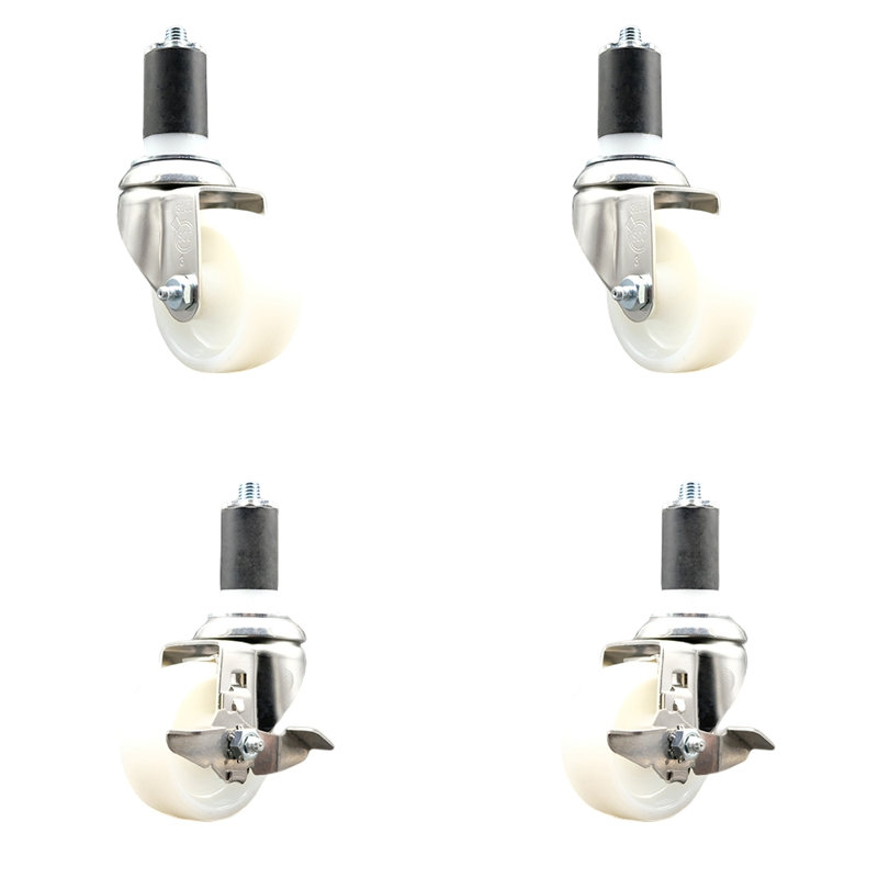 Nylon Swivel Expanding Stem Caster Set with 2 Lock Brake