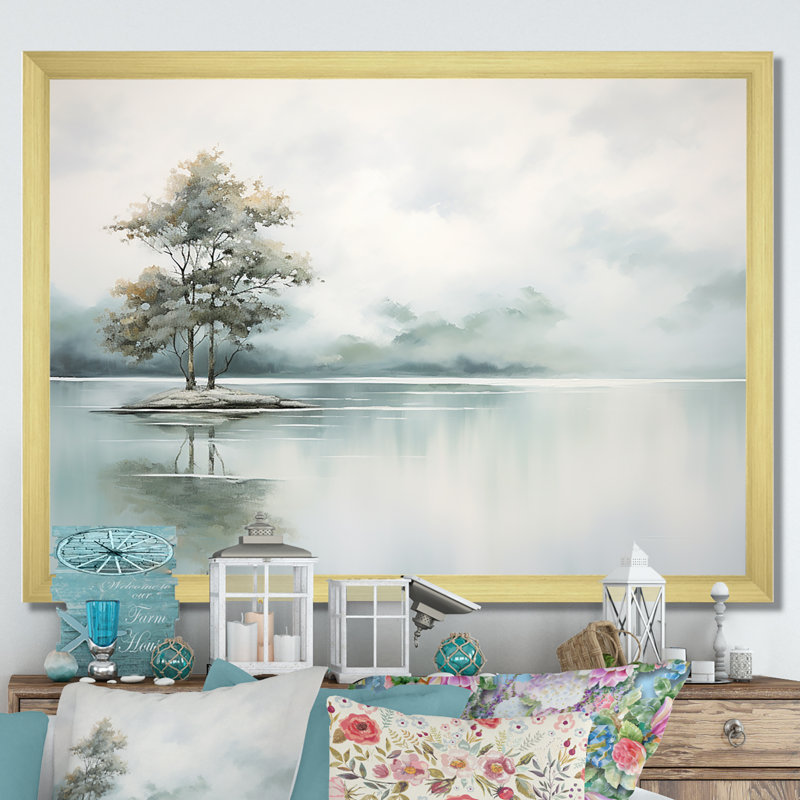 Minimal Lake Tranquility sur impression sur toile, H 24 po x l 32 po x P 1 po, Cadre doré simple