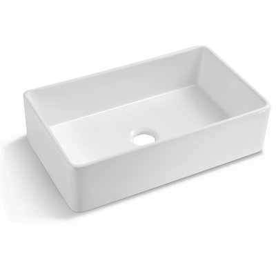 33" L X 20" W Single Basin Ceramic Farmhouse Kitchen Sink With Basket Strainer