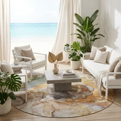 Tapis d'intérieur rond 8 pi gris et doré
