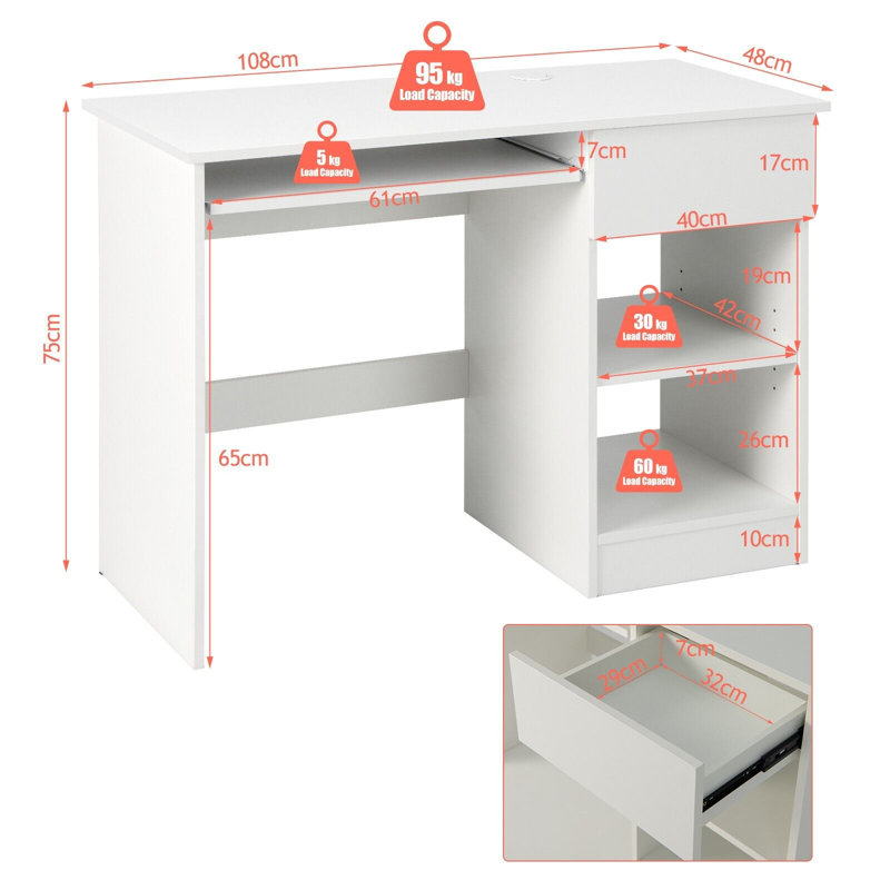 Shouse Modular Computer Desk, White