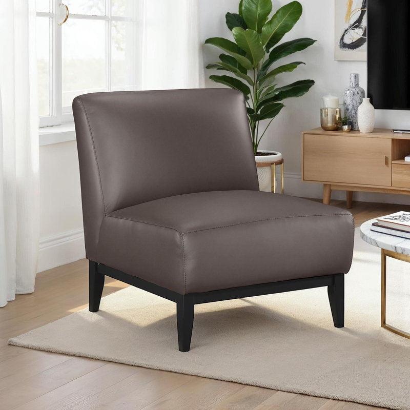 Timmins 28.5" Modern & Contemporary Accent Chair with 100% Top Grain Buffalo Leather, Solid Wood Legs, High-Density Foam Seat Cushions