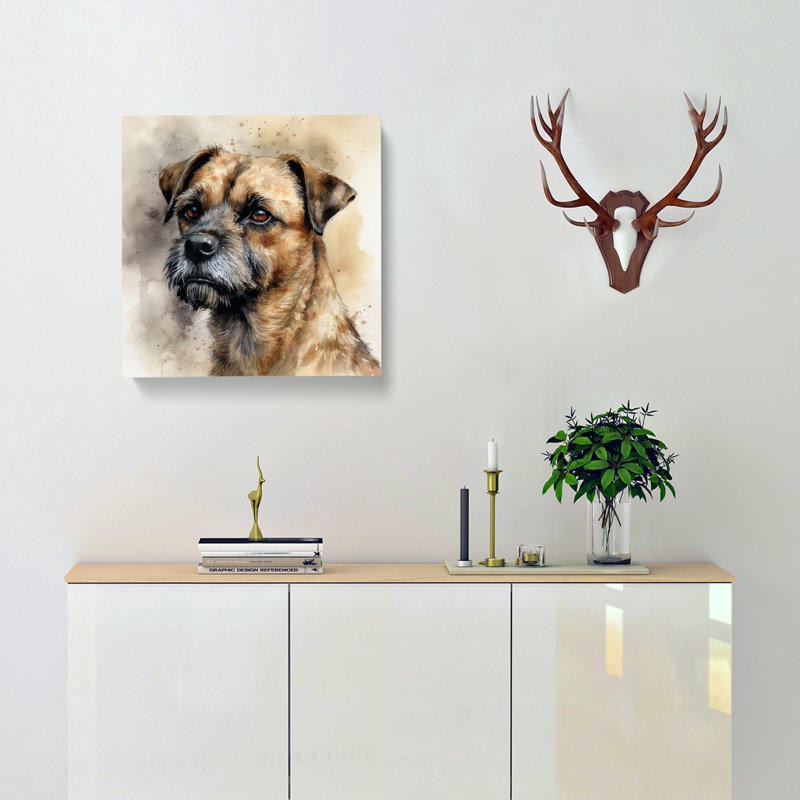 Border Terrier Watercolour No.1 - Square - Wrapped Canvas - Framed Print, 50cm H x 50cm W x 3cm D