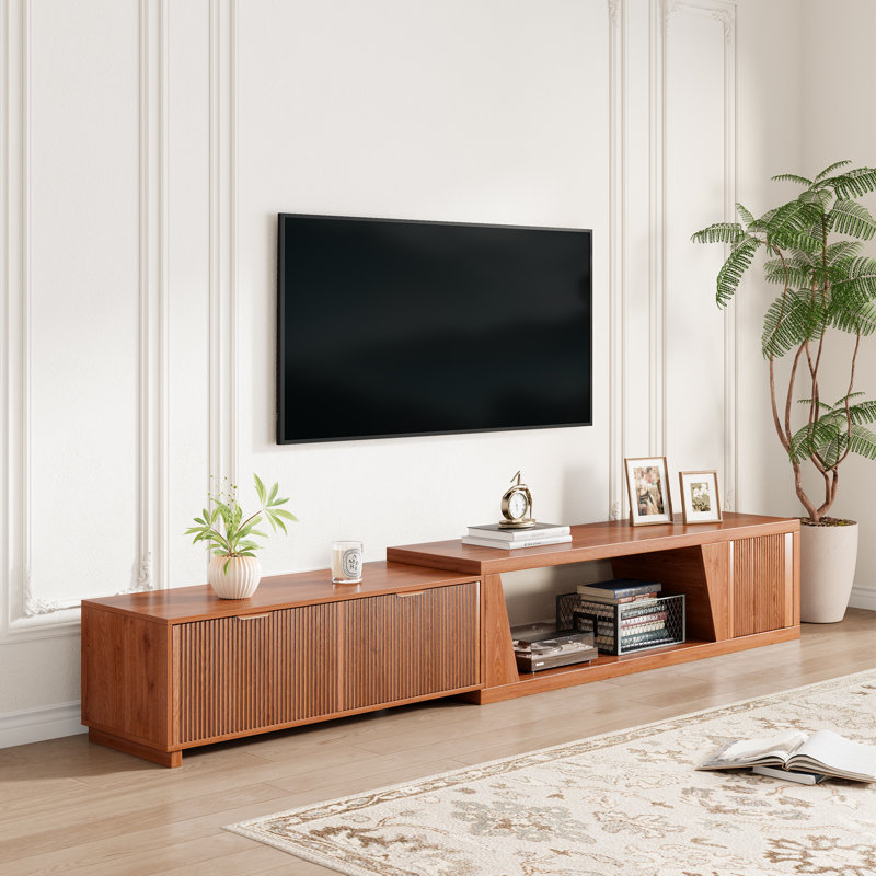 Wood Extendable TV Stand From 63"W-98.5"W With Storage Cabinet, Adjustable Shelf & Drawers For Living Room, Brown