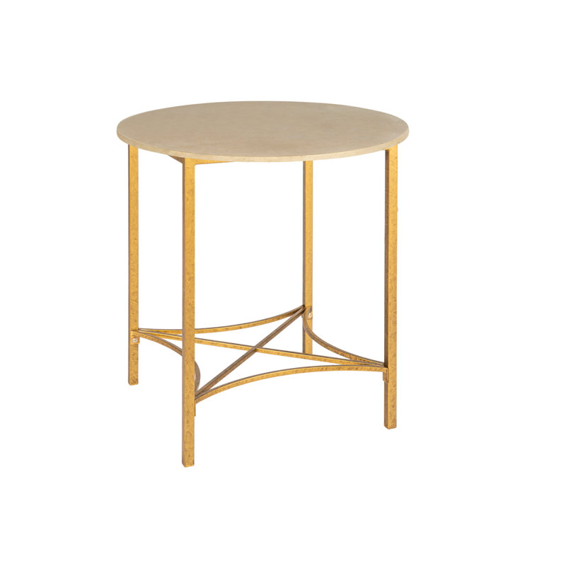 Bella End Table, 31" H x 33" W x 33" D, Lite Travertine, Royal Gold