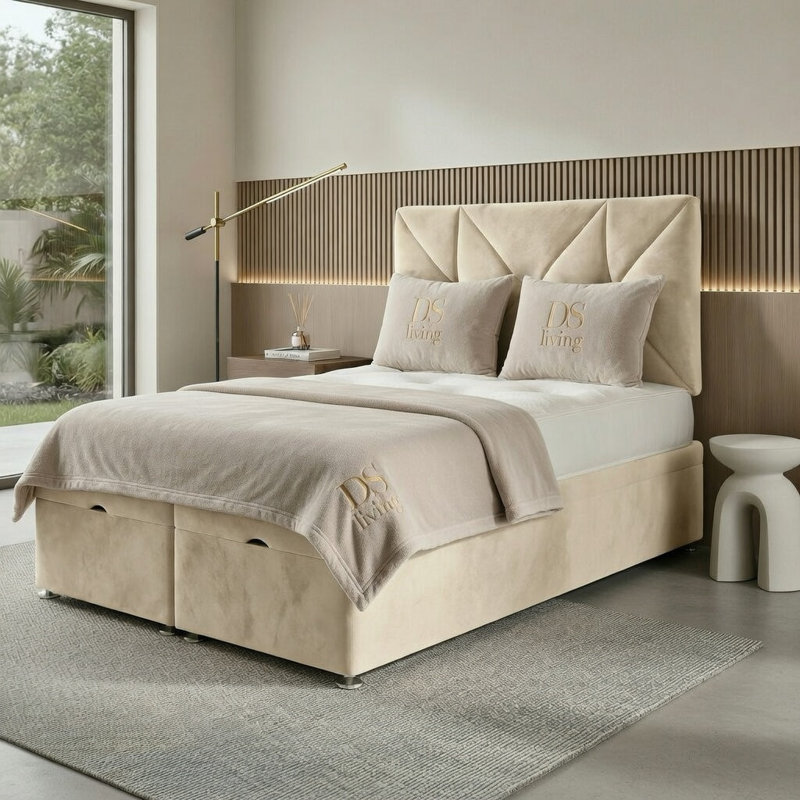 Eclipse Ottoman Storage Bed, Cream, Double