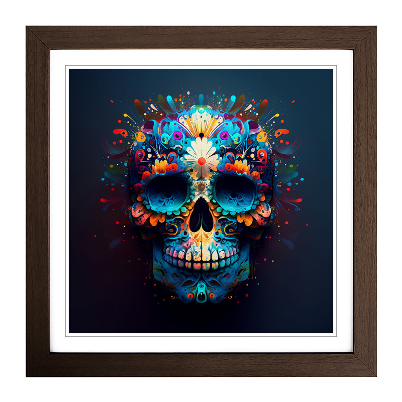 Sugar Skull Expressionism - Framed Print, Walnut