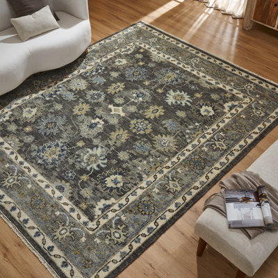 Tapis gris anthracite en laine noué à la main Hari