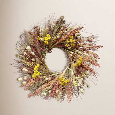 Natural Dried Harvest Broom Corn, Twigs, and Tansy Wreath