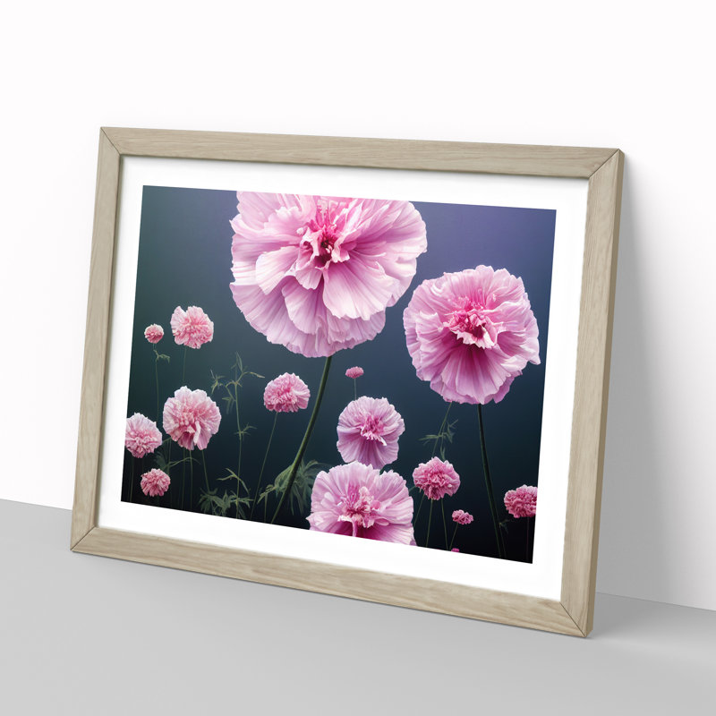 Gleeful Carnation Flowers - Framed Print, 25cm H x 34cm W x 2cm D, Oak