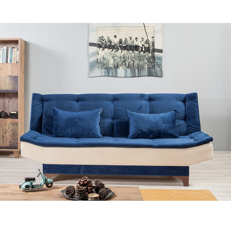 Canapé-lit rembourré 74,8 po Selp, Velours bleu crème